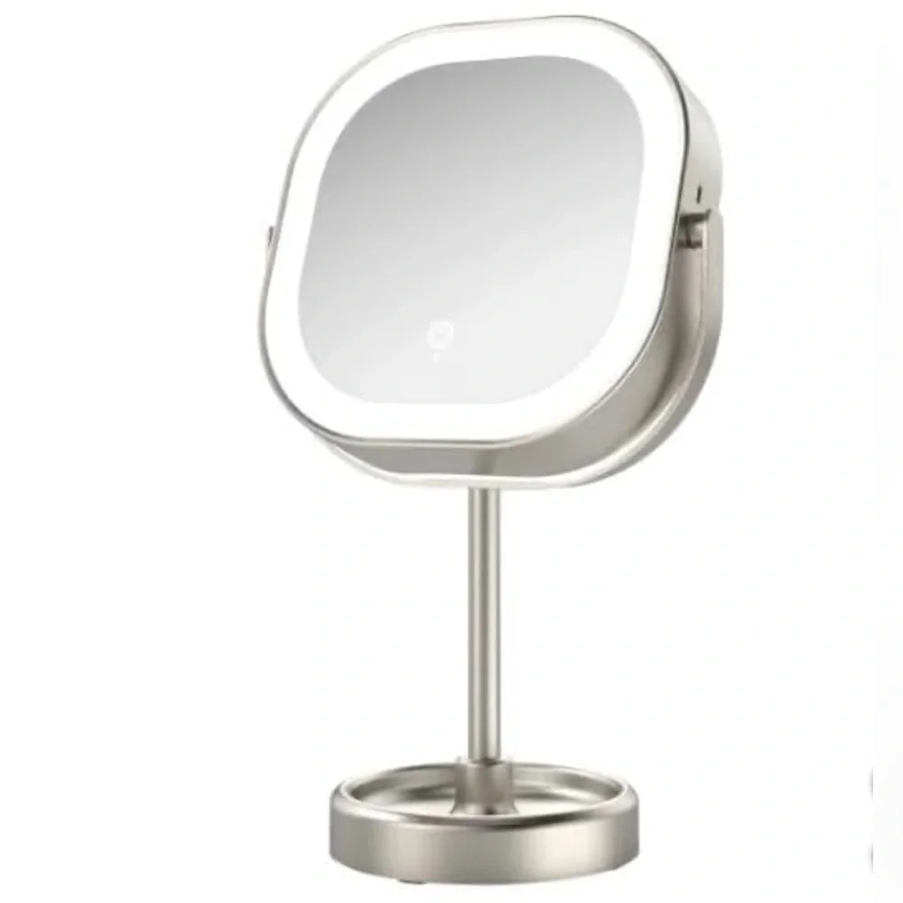 LED Vanity Mirror with Stand 3 Light Settings, 360° Rotation Brushed Nickel